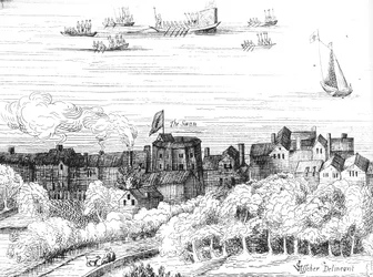 Il Teatro del Cigno sul Bankside come appariva nel 1614